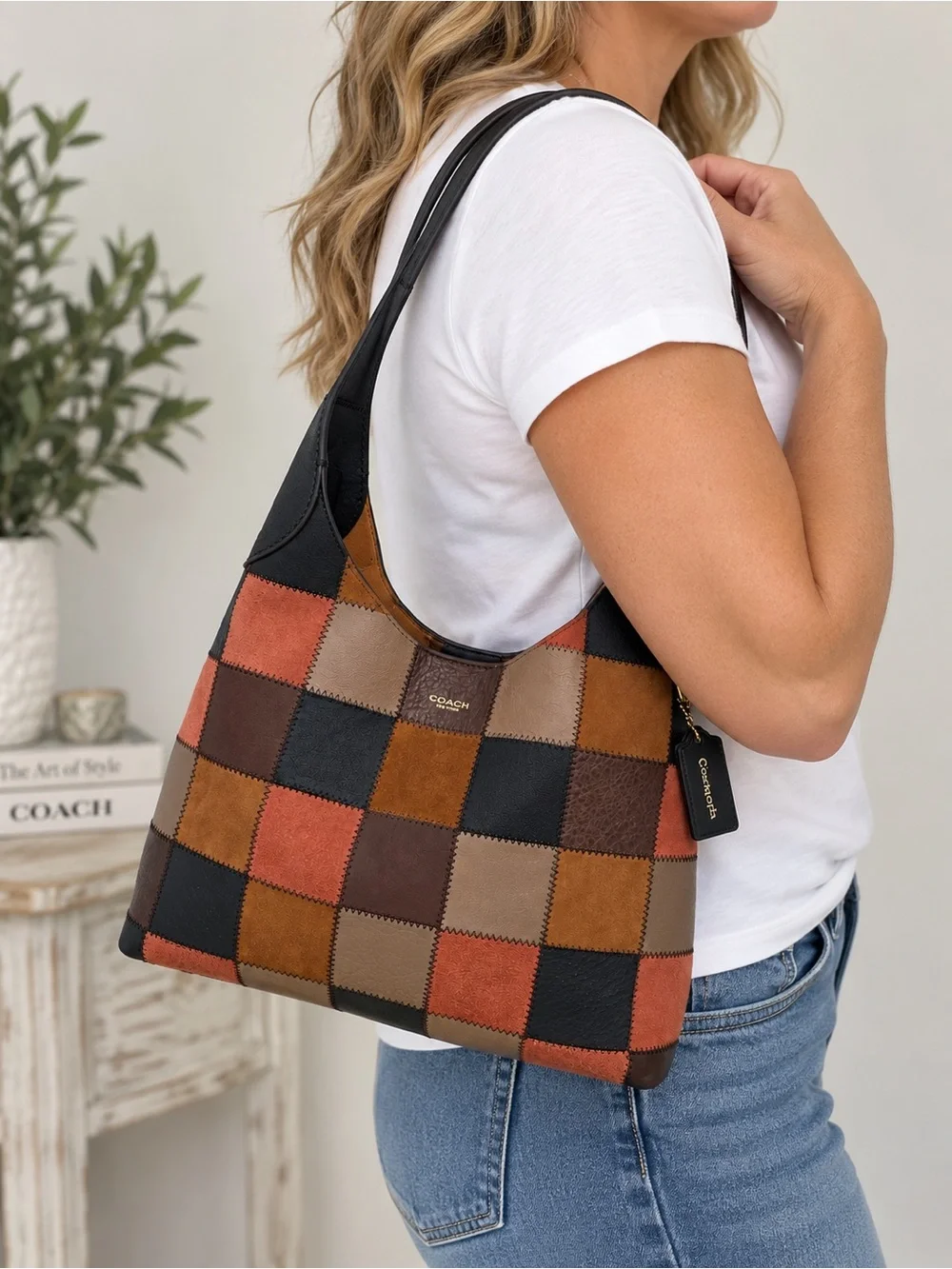 Coach Patchwork Shoulder Bag in Black, Brown, Tan and Rust